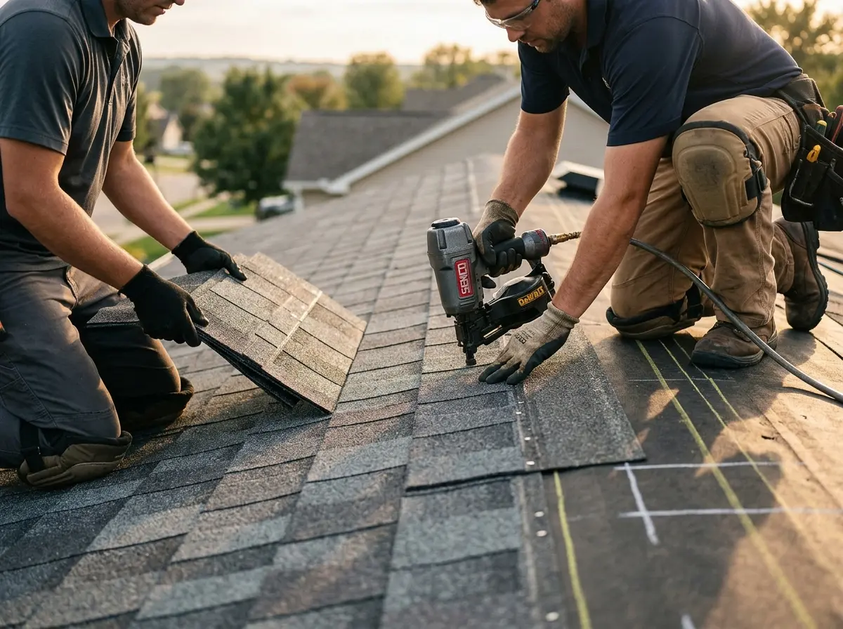 Professional roofer working on a residential roof in South Cleveland